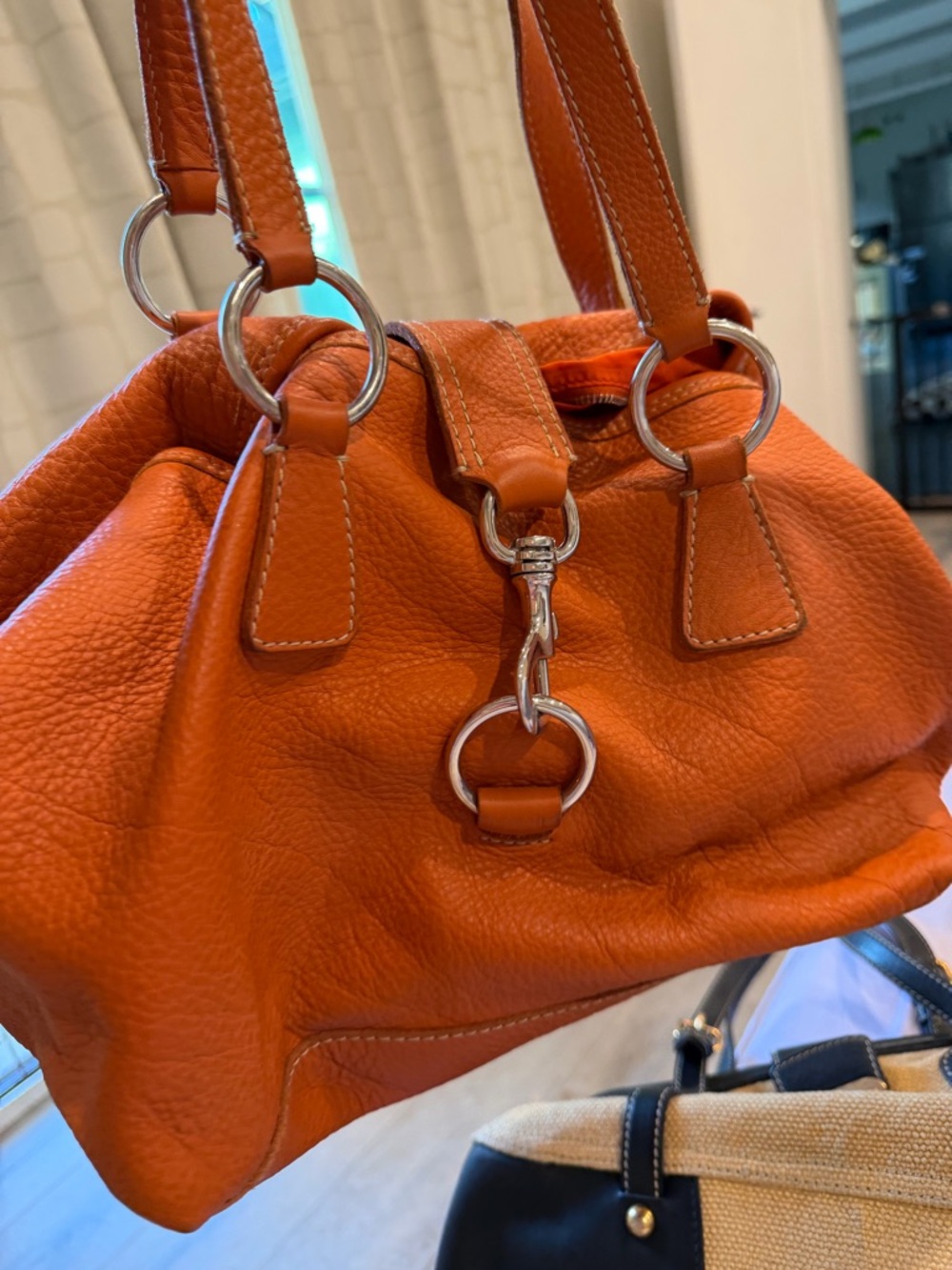 Miu Miu Orange Pebbled Leather Shoulder Bag with Silver Hardware